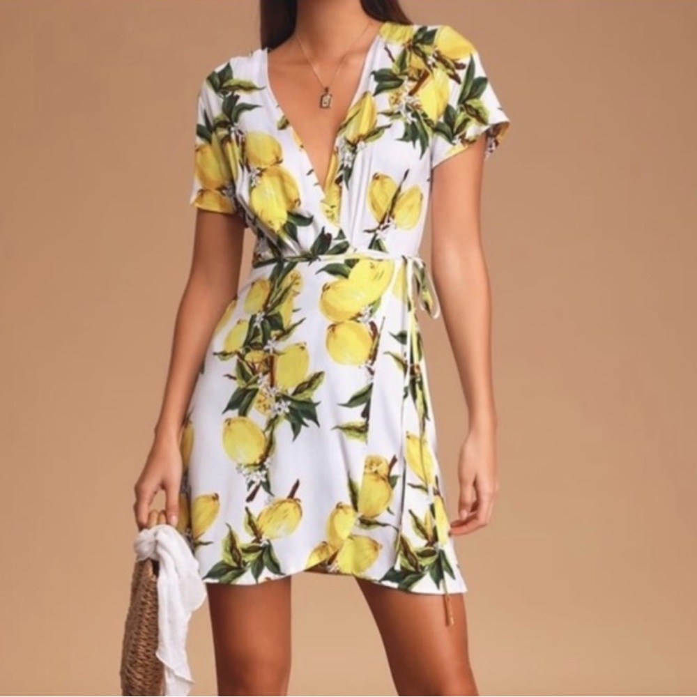 nwt dress forum lemon print wrap dress - small